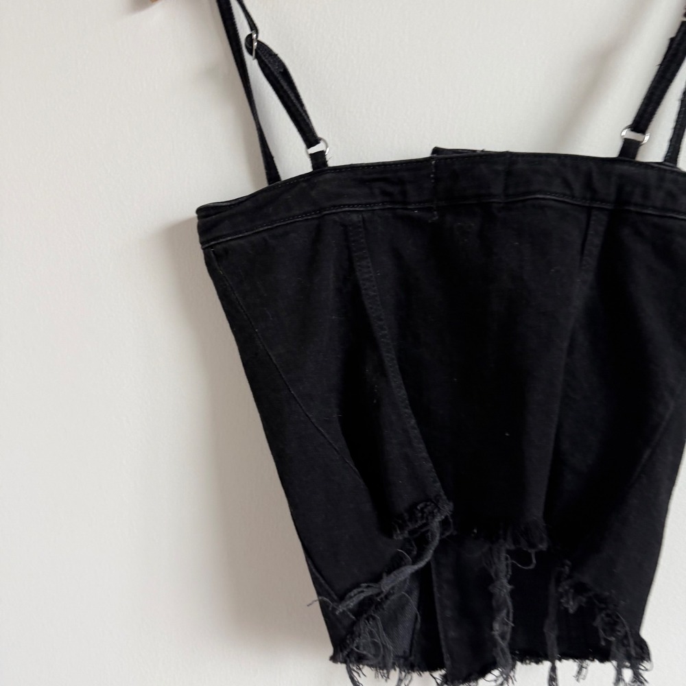 Reformation Black Coco Denim Bustier Top Size 2 - Picture 8 of 9
